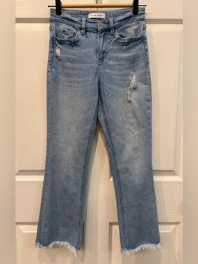 Flying Monkey Distressed Flare Jeans High Rise Raw Hem Stretch Women’s Size 25